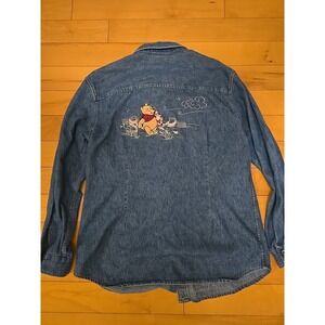 Vintage Pooh Piglet Disney Store Denim Jean Large Shirt Embroidered Button Up